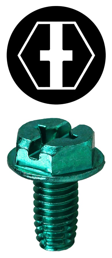Ground Machine Screw, 3/8 in. length, 5/16 in. Size, Steel material, Green Zinc Plated Finish, Hex, Phillips, Slotted, Square drive, #10 thread diameter, 32 thread count