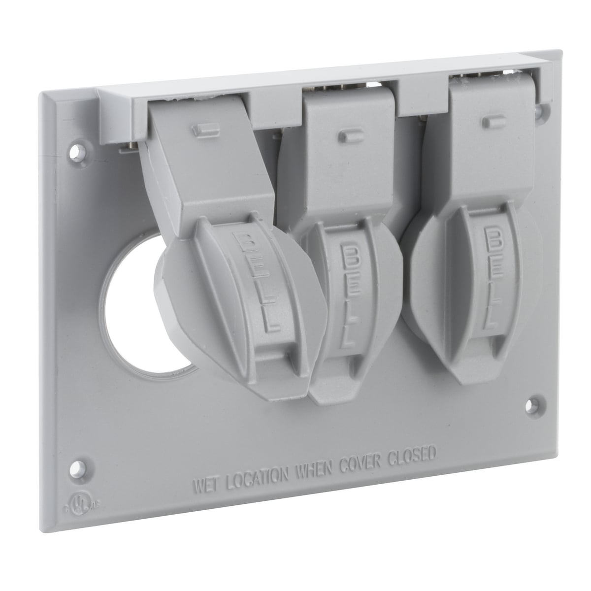 Three Gang Gray Box Mount Flip Cover, (3) Single 1.406 In. diameter