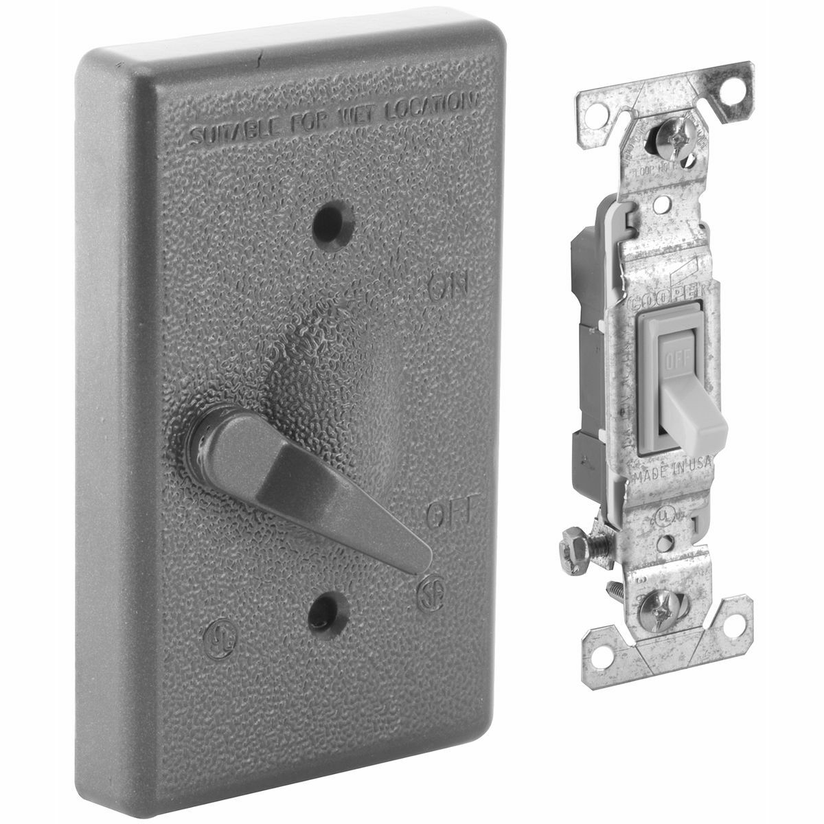 1-Gang Weatherproof Cover, Vertical, Toggle Single Pole 125V, 15A SwitchIncluded, Bronze