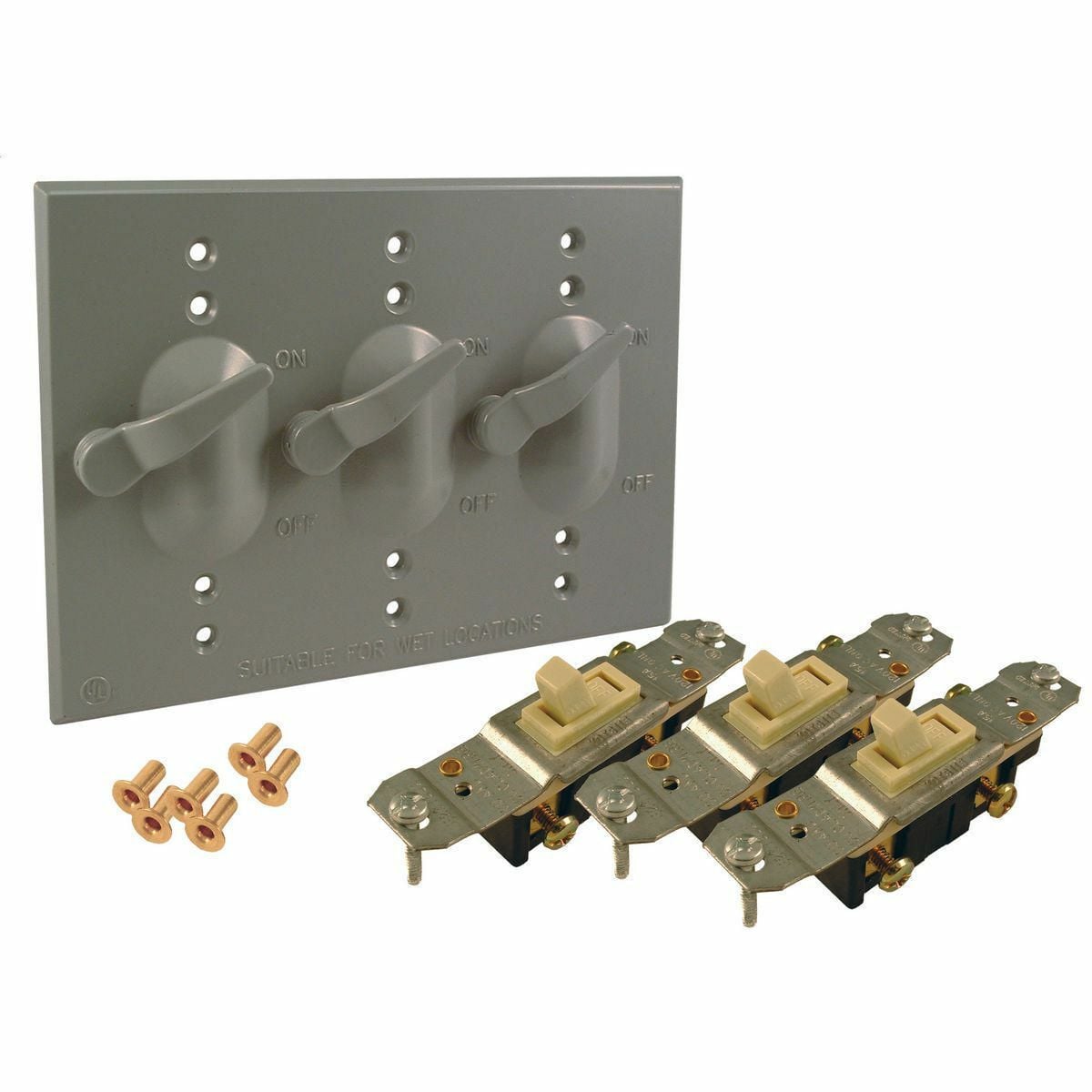 Three Gang Gray Device Mount Switch Cover, (3) SP 125V, 15A