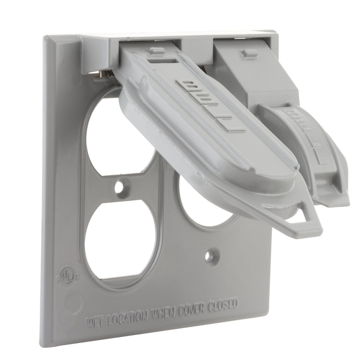 Two Gang Gray Device Mount Flip Covers, (1) Duplex & (1) single ,1.406In. diameter