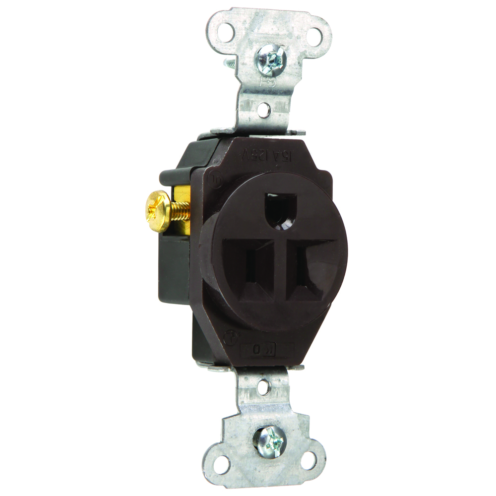 Heavy-Duty Spec Grade Single Receptacle Side, Wire 15amp 125volt, Brown