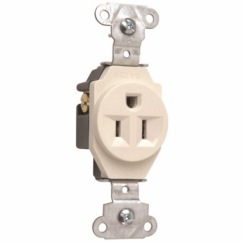 Heavy-Duty Spec Grade Single Receptacle, Side Wire 15amp 125volt, Light Almond