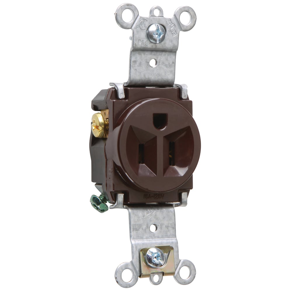 Heavy-Duty Spec Grade Single Receptacle Back and, Side Wire 15amp 125volt Brown
