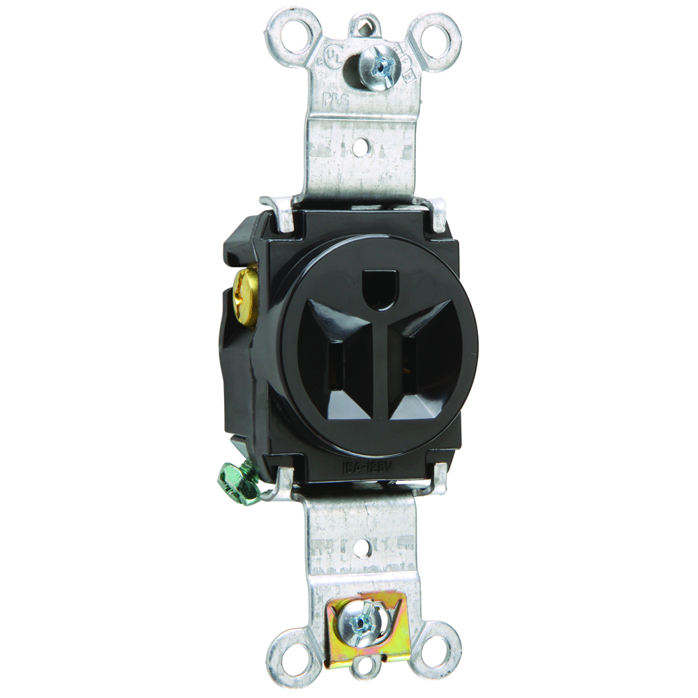 Heavy-Duty Spec Grade Single Receptacle Back and, Side Wire 15amp 125volt Black