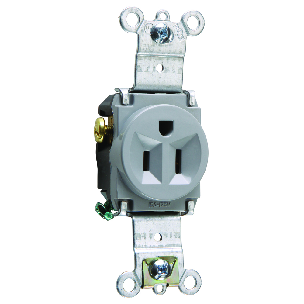 Heavy-Duty Spec Grade Single Receptacle Back and, Side Wire 15amp 125volt Gray