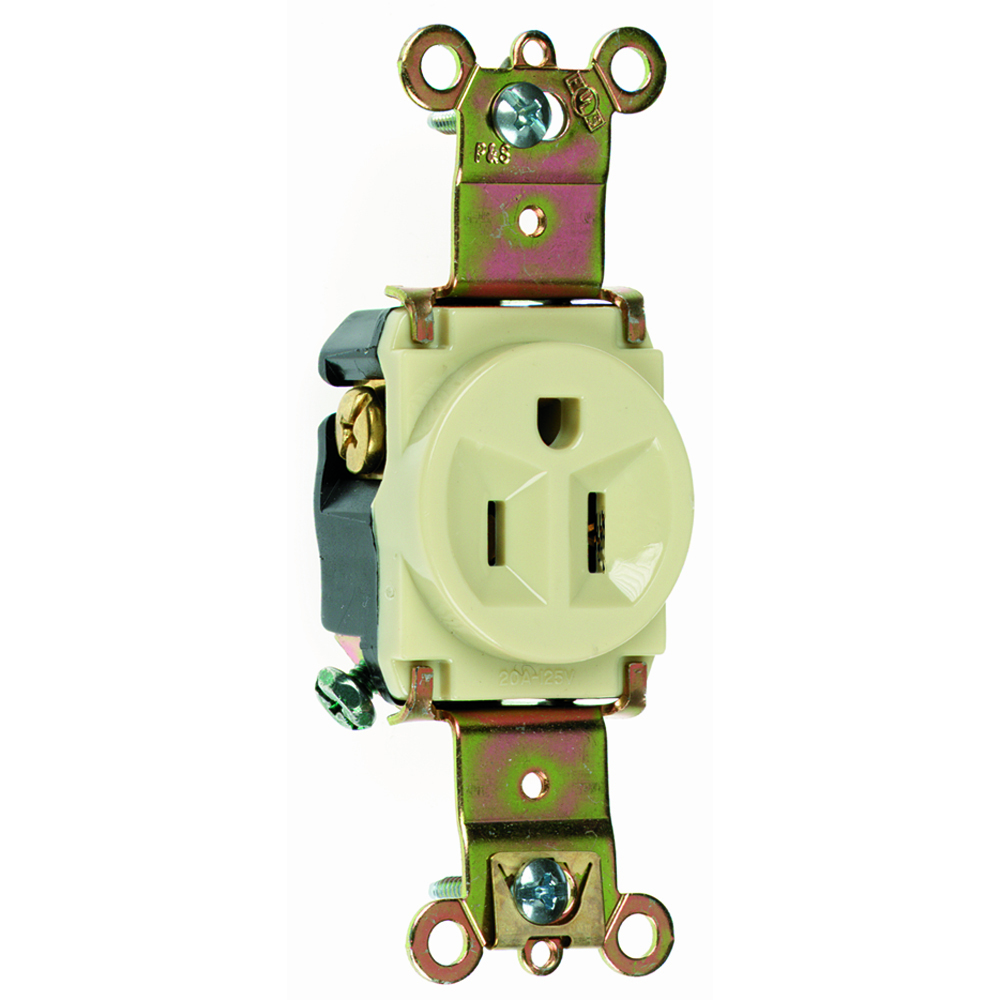 Heavy-Duty Spec Grade Single Receptacle, Back and, Side Wire, 15amp 125volt, Ivory