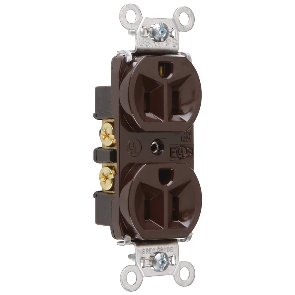 Hard Use Spec Grade Duplex Receptacle Back and, Side Wire 15amp 125volt Brown