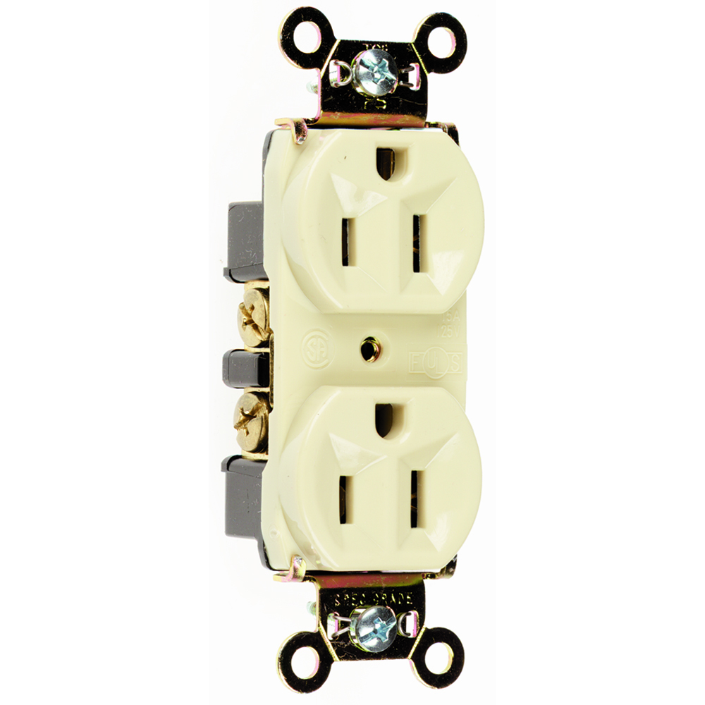 Industrial Extra Heavy-Duty Spec Grade Duplex Receptacle Back and, Side Wire 15amp 125volt Ivory