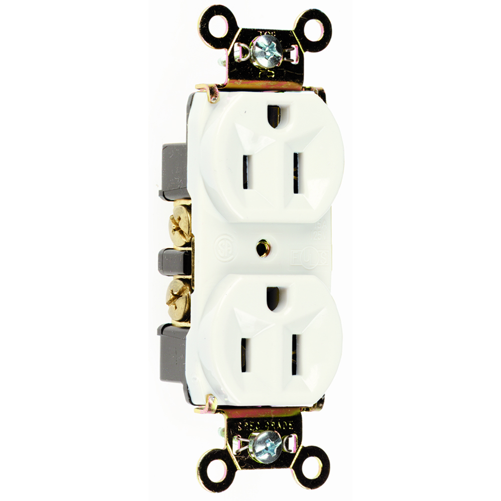 Industrial Extra Heavy-Duty Spec Grade Duplex Receptacle Back and, Side Wire 15amp 125volt White