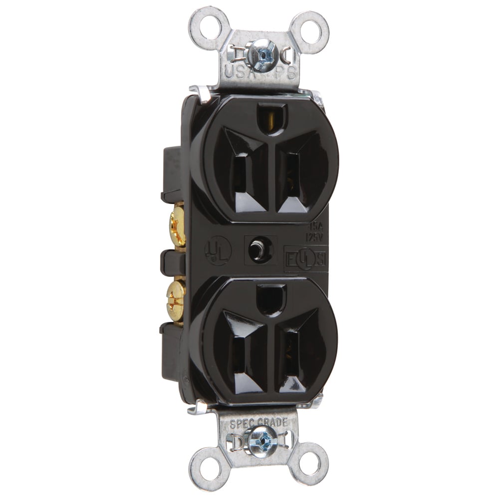 Hard Use Spec Grade Duplex Receptacle Back and, Side Wire 15amp 125volt Black