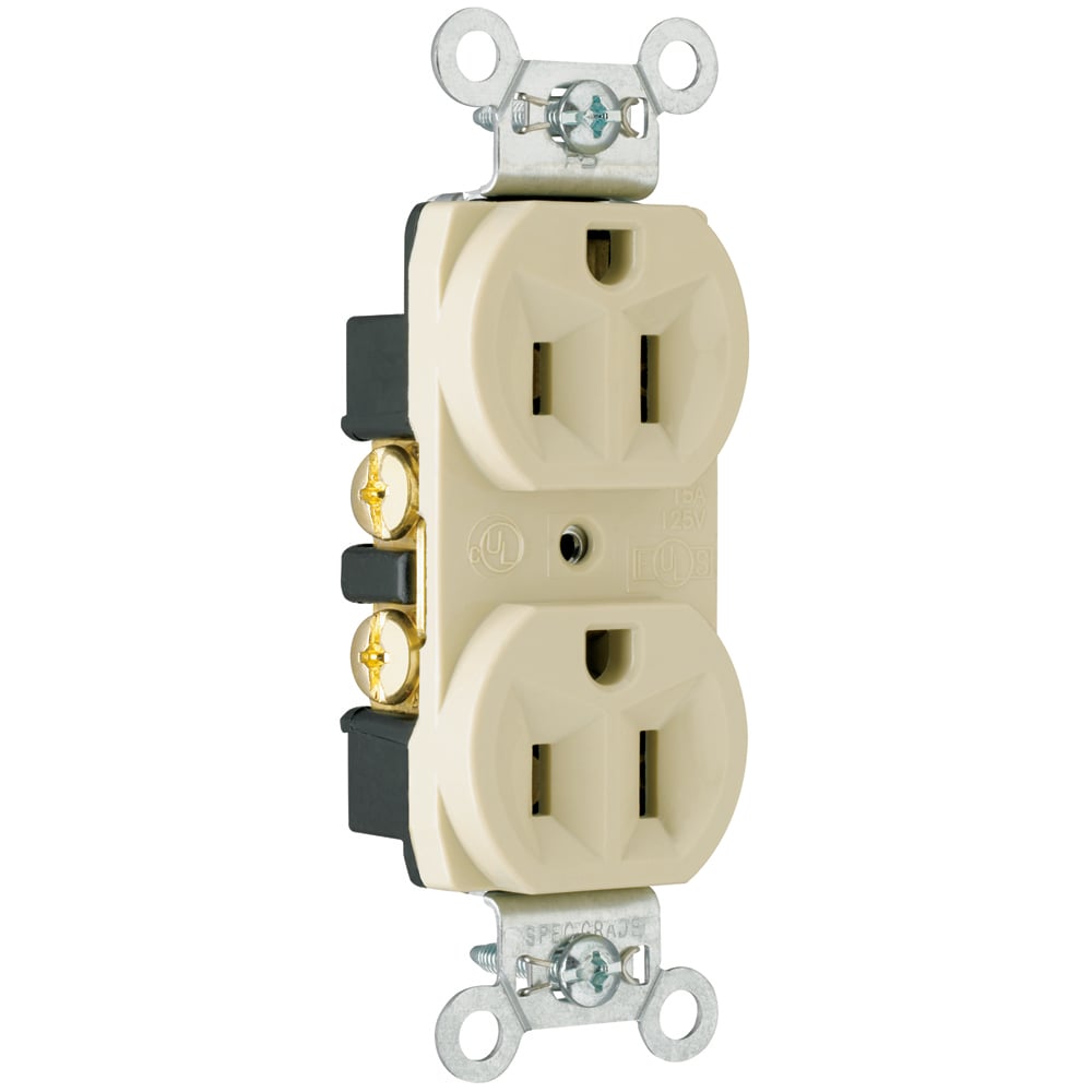 Hard Use Spec Grade Duplex Receptacle Back and, Side Wire 15amp 125volt Ivory
