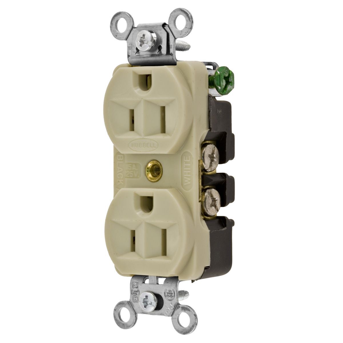 Straight Blade Devices, Receptacles, Duplex, Commercial/Industrial Grade, 2-Pole 3-Wire Grounding, 15A 125V, 5-15R, Ivory
