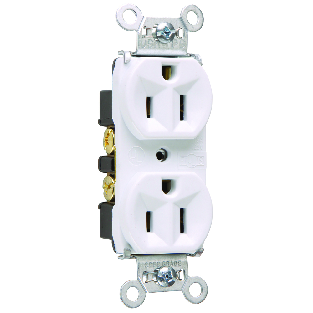 Hard Use Spec Grade Duplex Receptacle Back and, Side Wire 15amp 125volt White