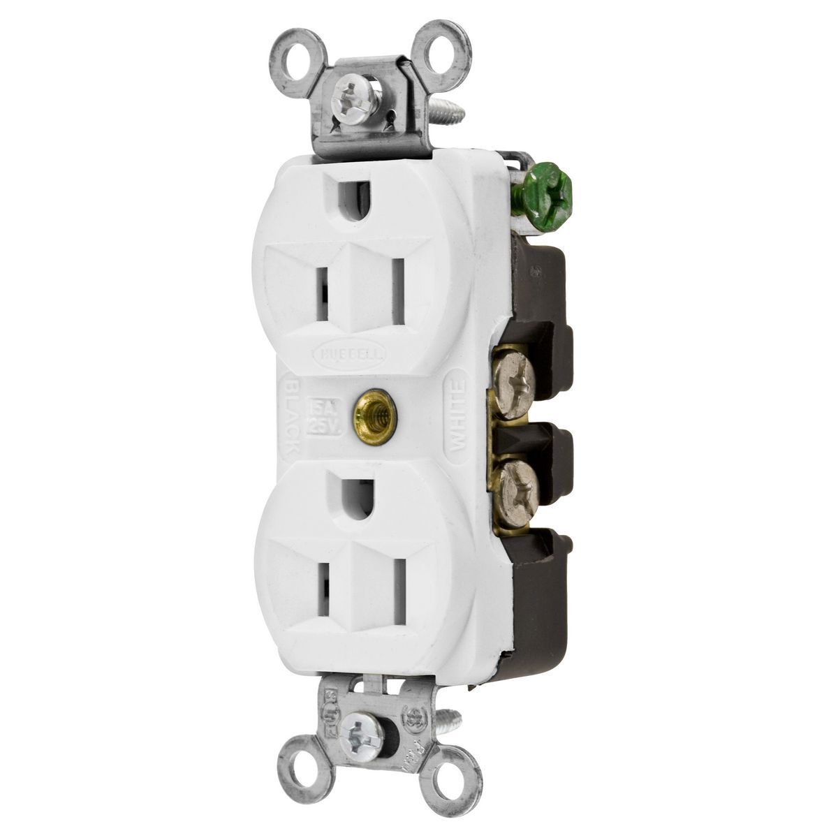 Straight Blade Devices, Receptacles, Duplex, Commercial/Industrial Grade, 2-Pole 3-Wire Grounding, 15A 125V, 5-15R, White