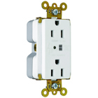 Extra Heavy-Duty Surge Protective Duplex Receptacle offers increased transient protection, reliability and protection notification (Audible Alarm with LED Indicator). Back and, Side Wire, 15amp 125volt, White.