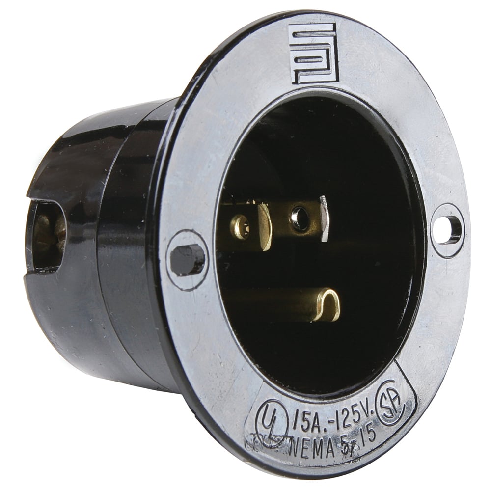 Straight Blade Flanged Inlet 3wire 15amp 125volt Black