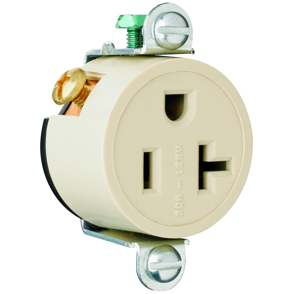 Commercial Grade Short Strap Single Receptacle Side Wire 20amp 125volt Ivory