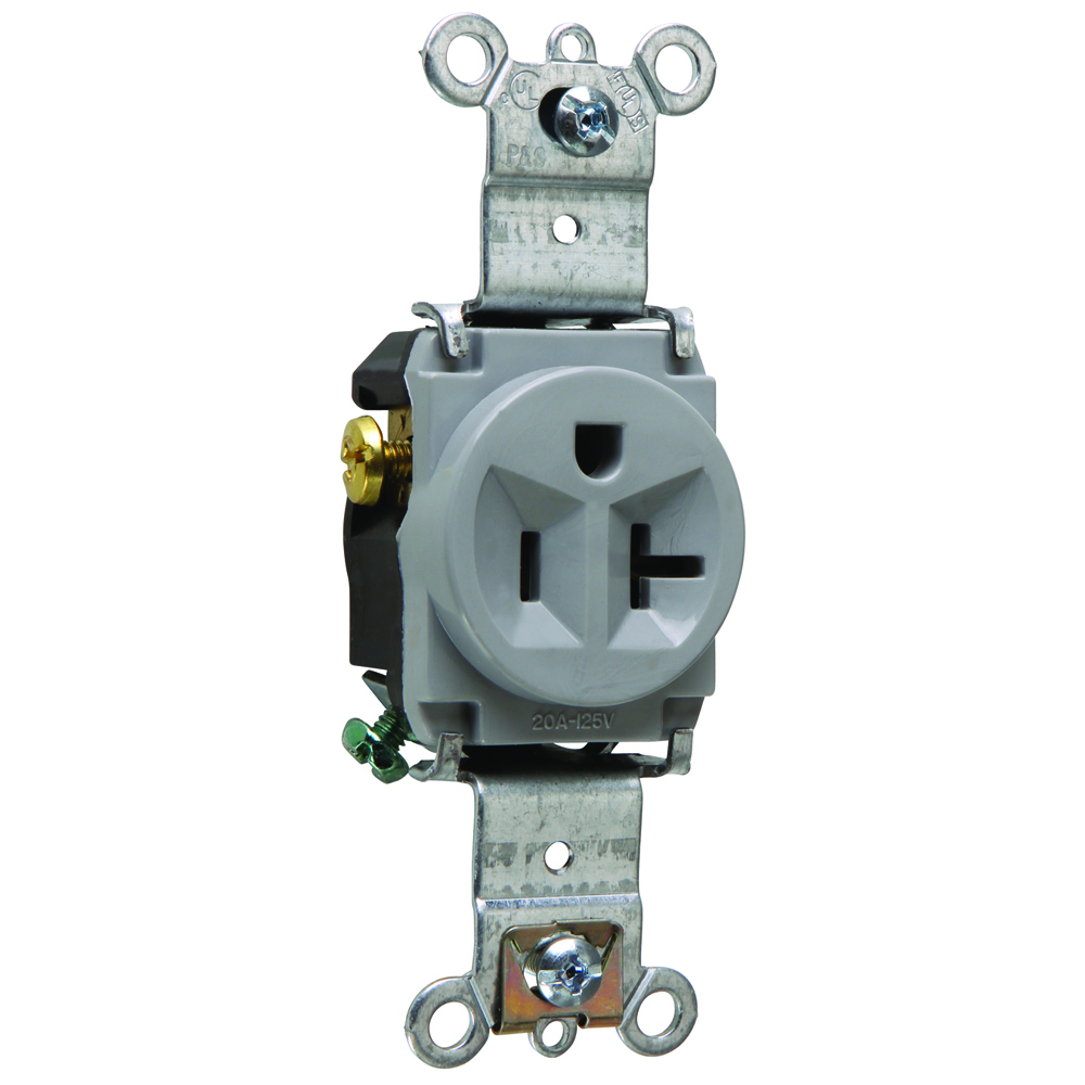 5361GRY 20 Amp 125V  Single Receptacle, Back and Side Wire, Gray