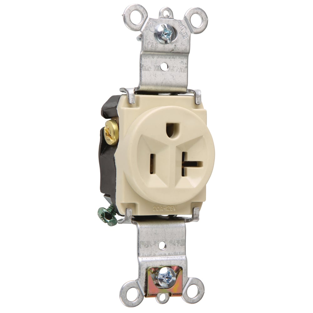 Heavy-Duty Spec Grade Single Receptacle Back and, Side Wire 20amp 125volt Ivory