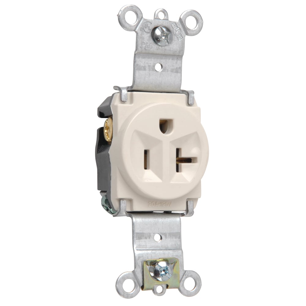 Heavy-Duty Spec Grade Single Receptacle, Back and, Side Wire, 20amp 125volt, Light Almond