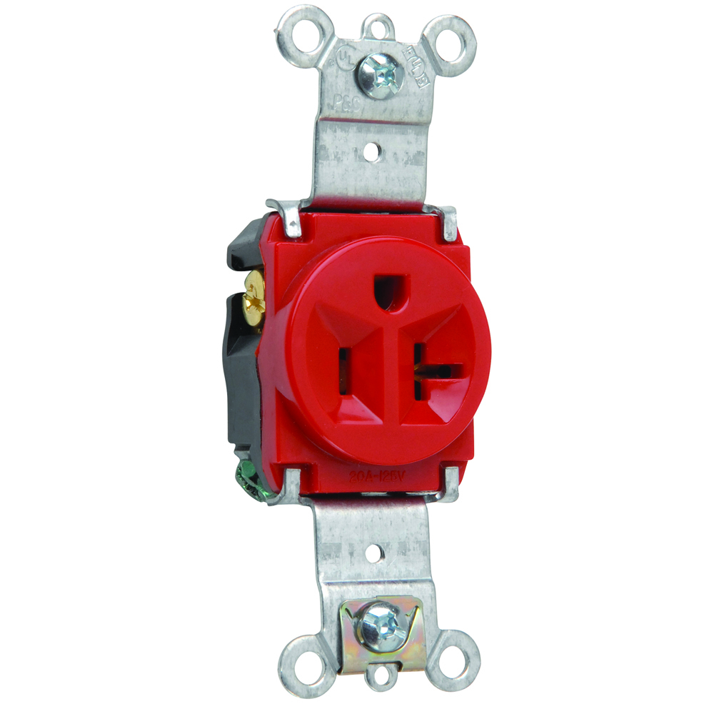 Heavy-Duty Spec Grade Single Receptacle, Back and, Side Wire, 20amp 125volt, Red