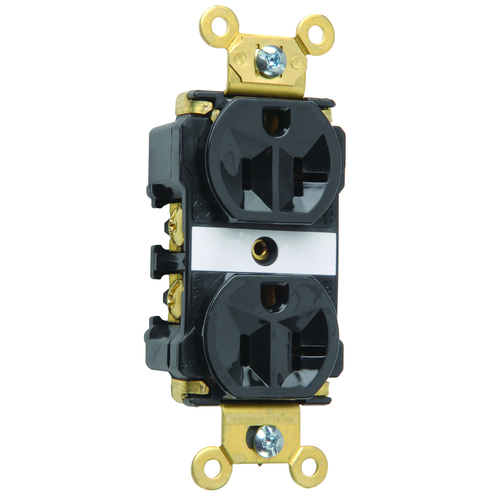 Industrial Extra Heavy-Duty Spec Grade Duplex Receptacle, Back and, Side Wire, 20amp 125volt, Black