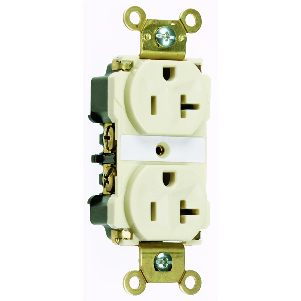 Industrial Extra Heavy-Duty Spec Grade Duplex Receptacle Back and, Side Wire 20amp 125volt Light Almond
