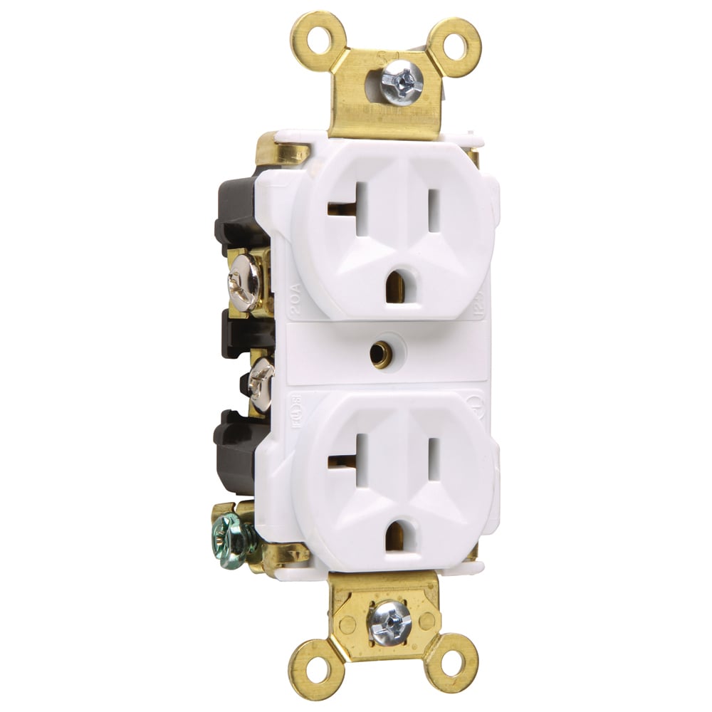 Industrial Extra Heavy-Duty Spec Grade Duplex Receptacle Back and, Side Wire 20amp 125volt White