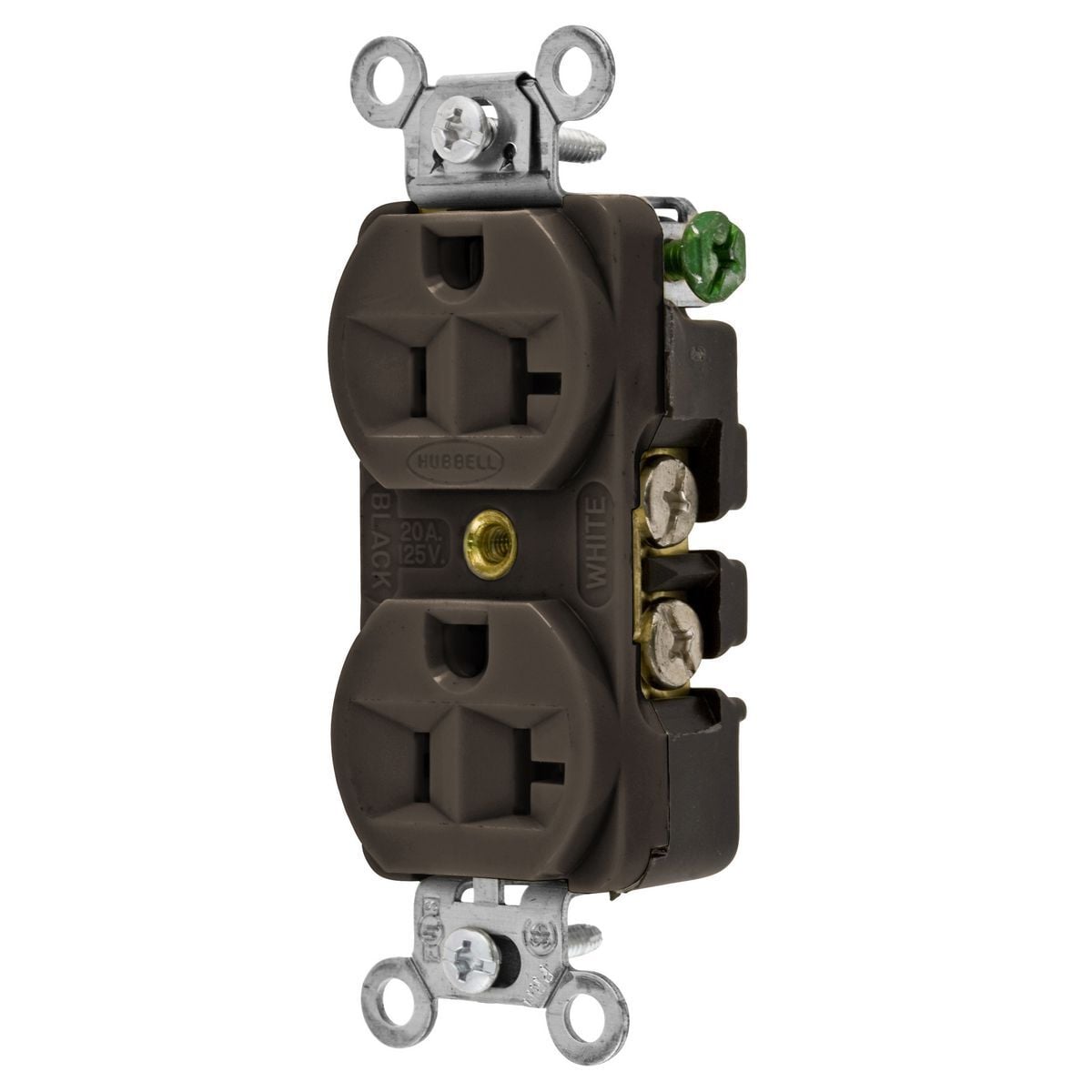 Straight Blade Devices, Receptacles, Duplex, Commercial/Industrial Grade, 2-Pole 3-Wire Grounding, 20A 125V, 5-20R, Brown