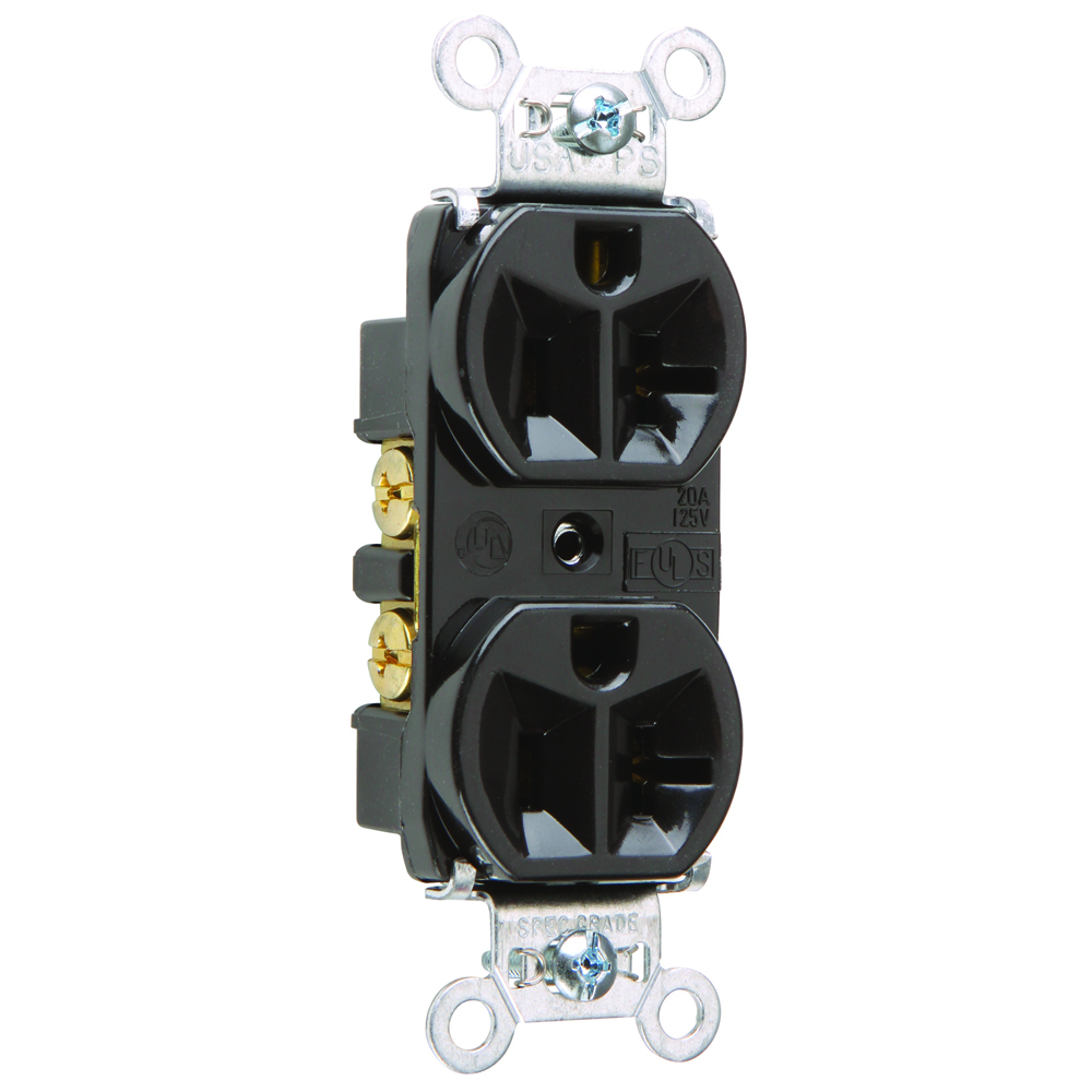 Hard Use Spec Grade Duplex Receptacle Back and, Side Wire 20amp 125volt Black