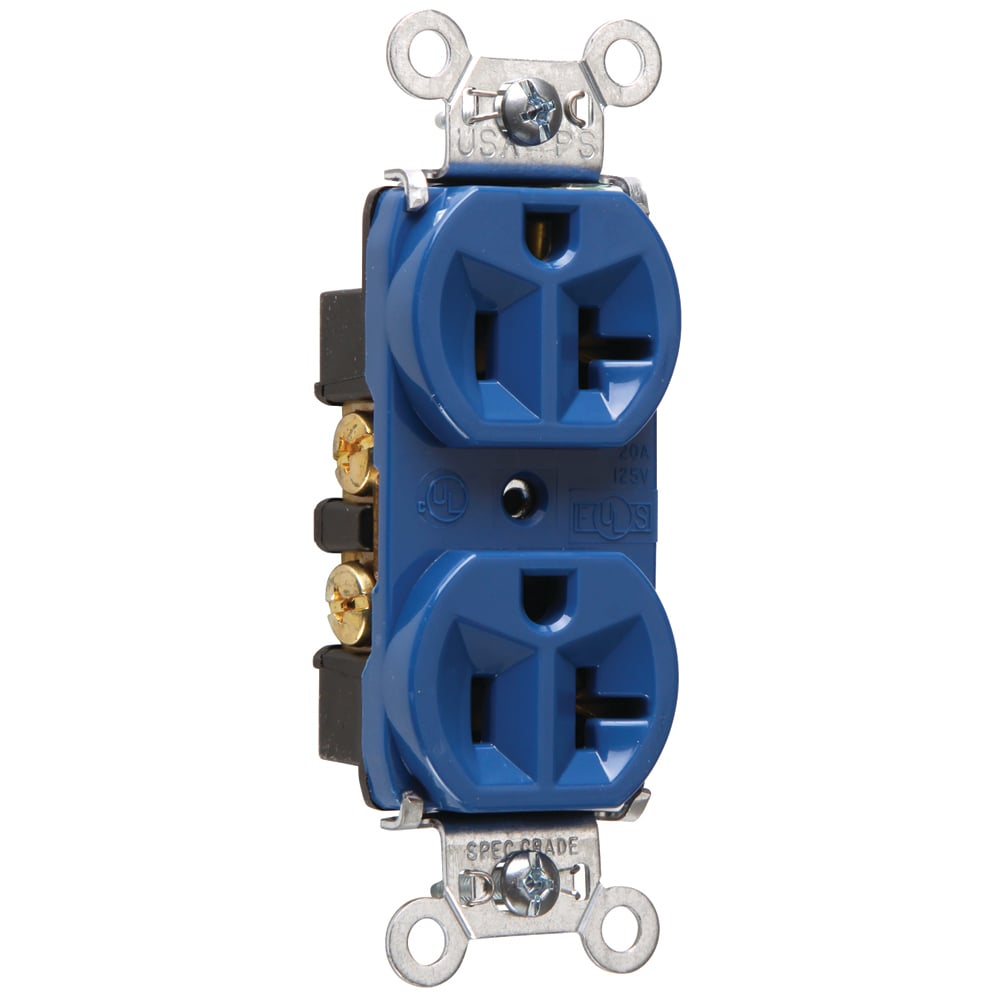 Hard Use Spec Grade Duplex Receptacle Back and, Side Wire 20amp 125volt Blue
