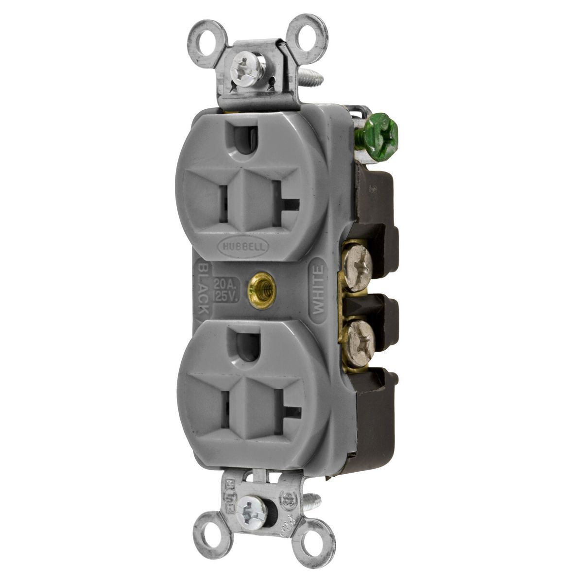 Straight Blade Devices, Receptacles, Duplex, Commercial/Industrial Grade, 2-Pole 3-Wire Grounding, 20A 125V, 5-20R, Gray