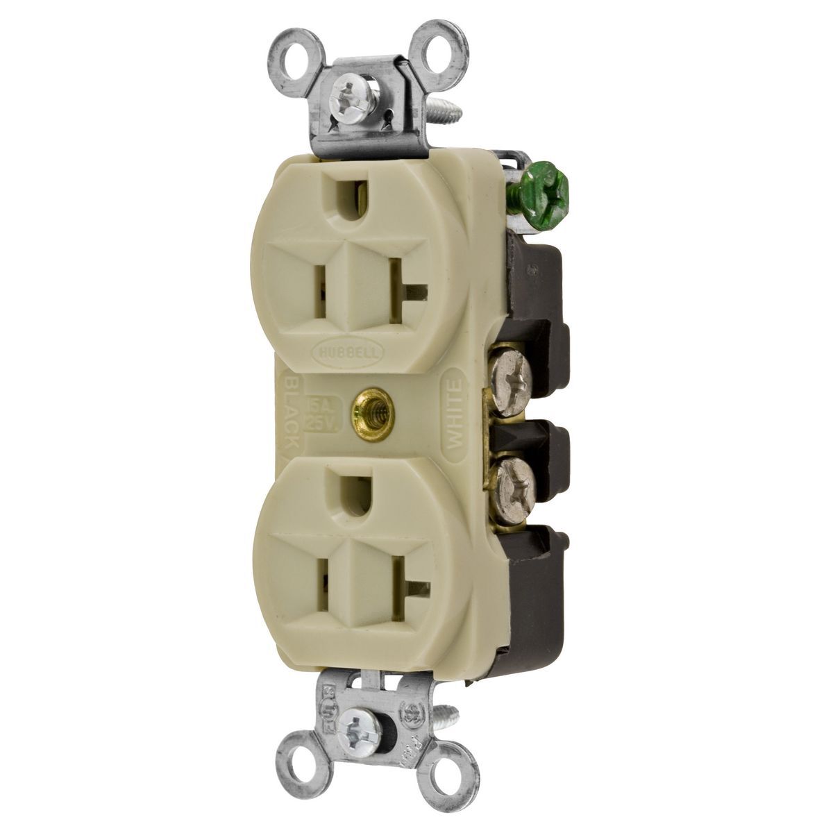 Straight Blade Devices, Receptacles, Duplex, Commercial/Industrial Grade, 2-Pole 3-Wire Grounding, 20A 125V, 5-20R, Ivory