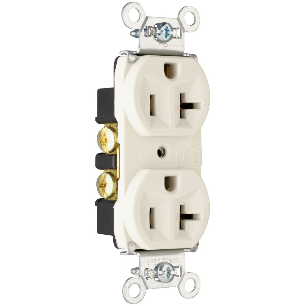 Hard Use Spec Grade Duplex Receptacle Back and, Side Wire 20amp 125volt Light Almond