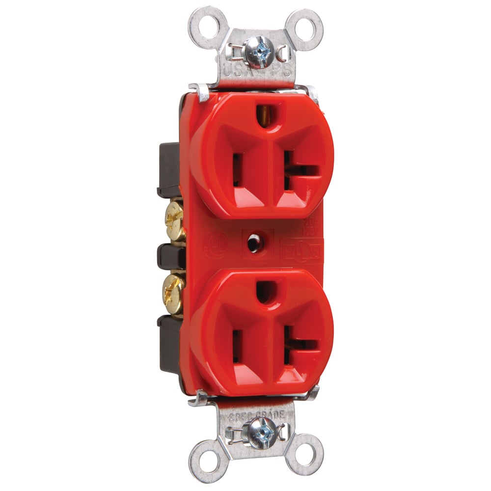Hard Use Spec Grade Duplex Receptacle Back and, Side Wire 20amp 125volt Red