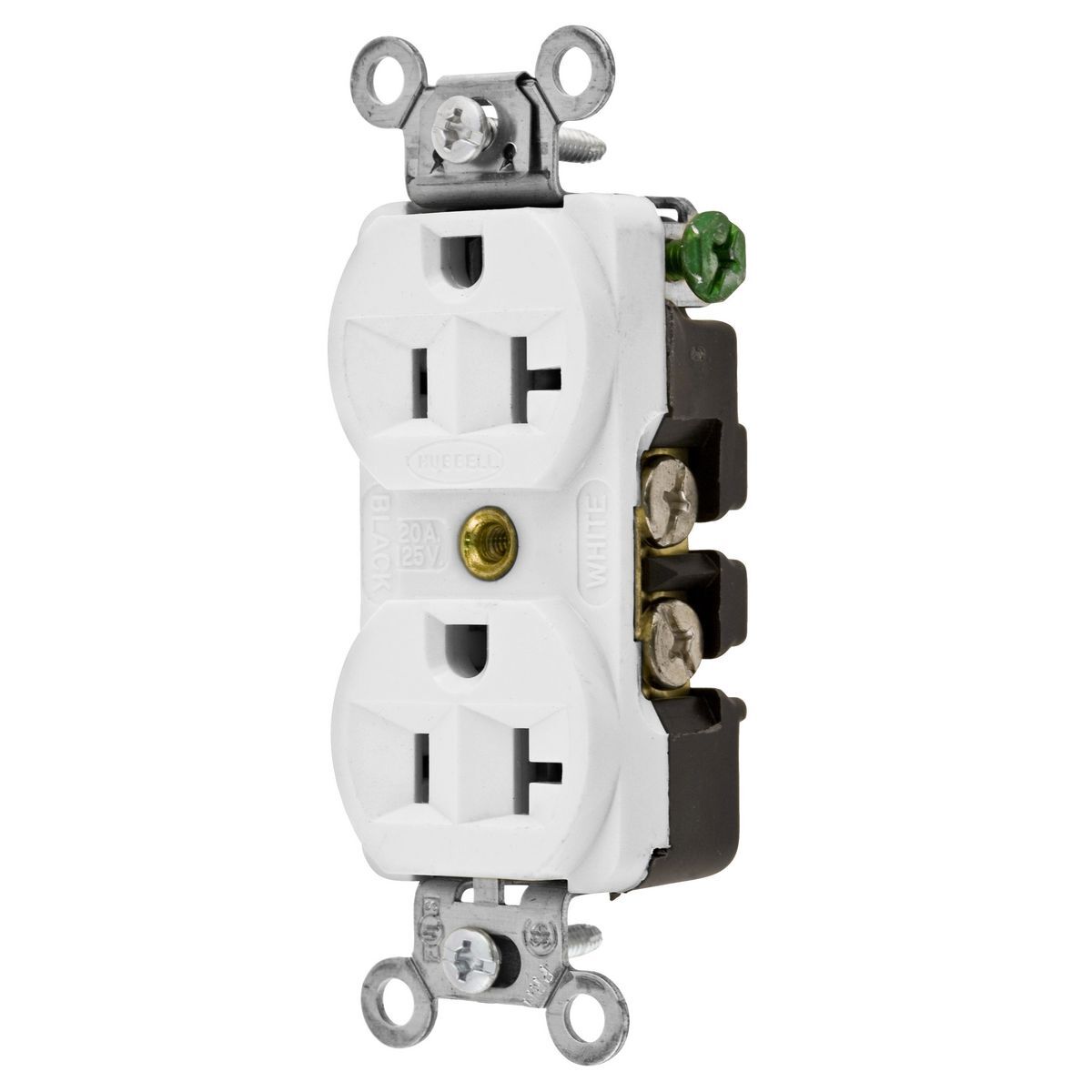 Straight Blade Devices, Receptacles, Duplex, Commercial/Industrial Grade, 2-Pole 3-Wire Grounding, 20A 125V, 5-20R, White