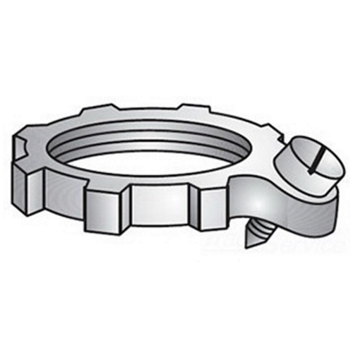 OZ-Gedney Threaded Bonding Wedge Locknut, Material of Construction: Malleable Iron, Finish: Zinc Plated, 1/4 IN Height, 2-7/8 IN Width, Size: 2 IN, UL 467, CSA C22.2, Applicable Standard: NEMA : FB-1, For Rigid And EMT Conduit