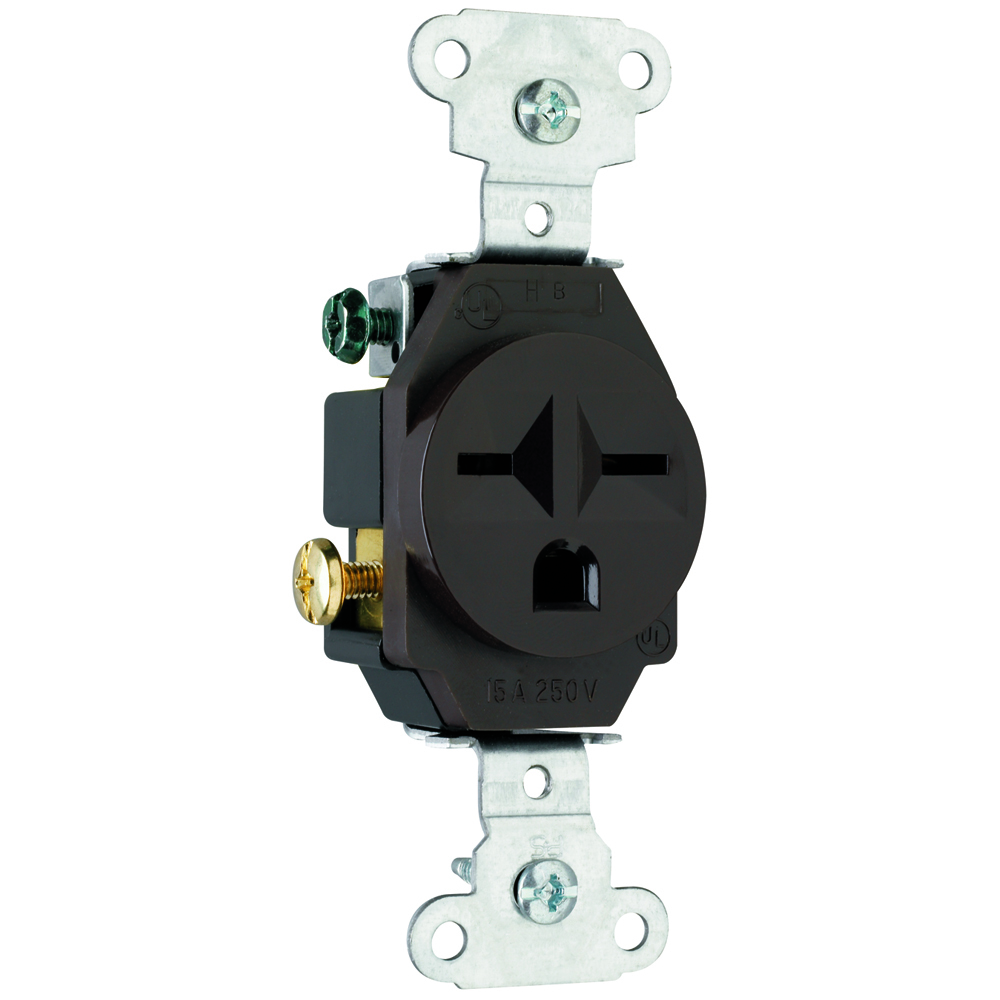 Heavy-Duty Spec Grade Single Receptacle Side Wire 15amp 250volt Brown