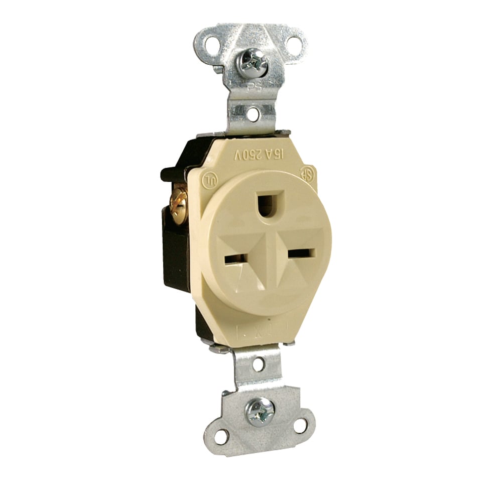 Heavy-Duty Spec Grade Single Receptacle Side Wire 15amp 250volt Ivory