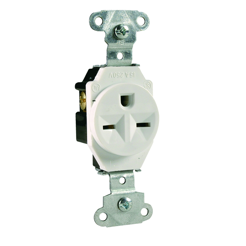 Heavy-Duty Spec Grade Single Receptacle Side Wire 15amp 250volt White