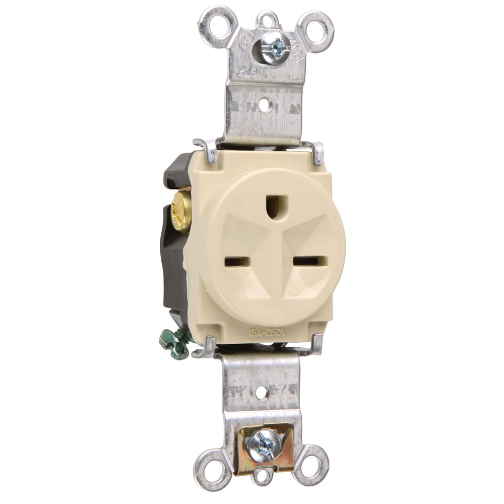 Heavy-Duty Spec Grade Single Receptacle Back and, Side Wire 15amp 250volt Ivory