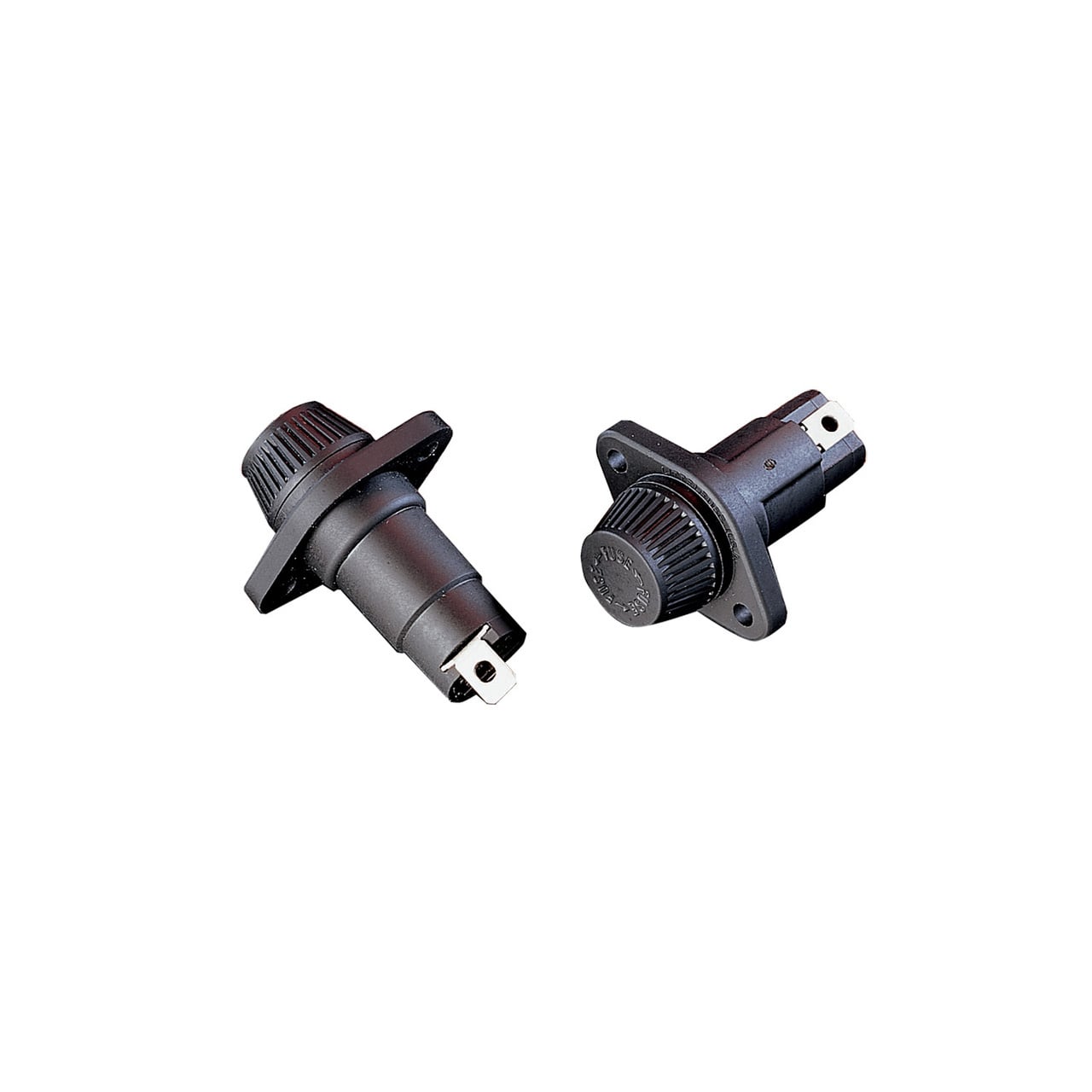 Panel mount fuse holders are available for supplementary or Class CC branch circuit protection. Class CC fuses have a rejection feature on one end cap which mates with the rejection feature of Littelfuse Class CC fuse blocks and fuse holders to prevent the installation of fuses with lower voltage ratings or interrupting ratings. Watertight version must be front panel mounted.
