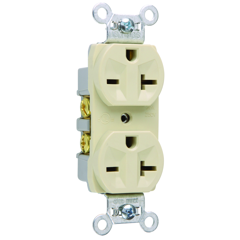 Commercial Spec Grade Duplex Receptacle Side Wire 20amp 250volt Ivory