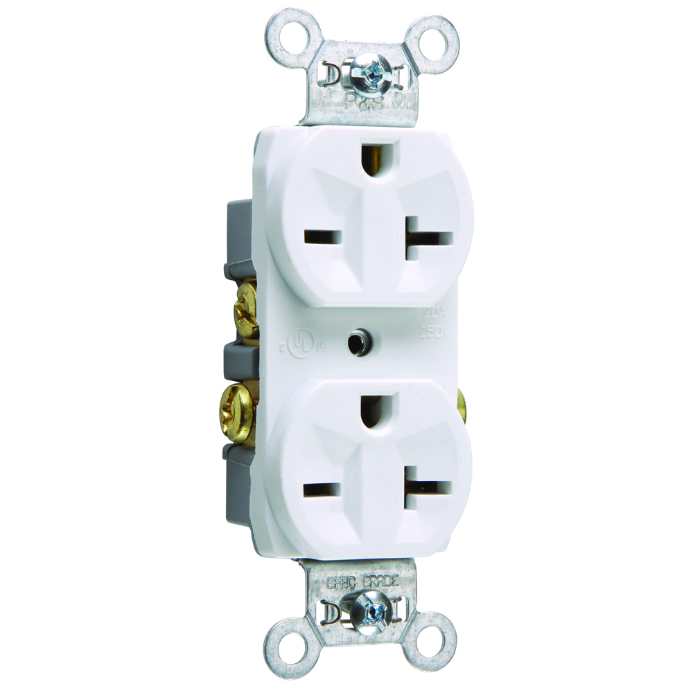 Commercial Spec Grade Duplex Receptacle Side Wire 20amp 250volt White