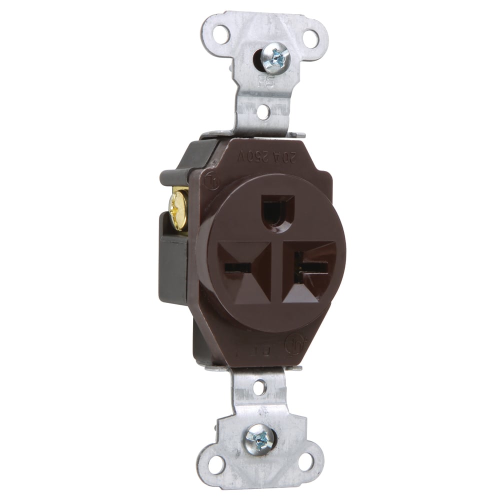 Heavy-Duty Spec Grade Single Receptacle, Side Wire 20amp 250volt, Brown