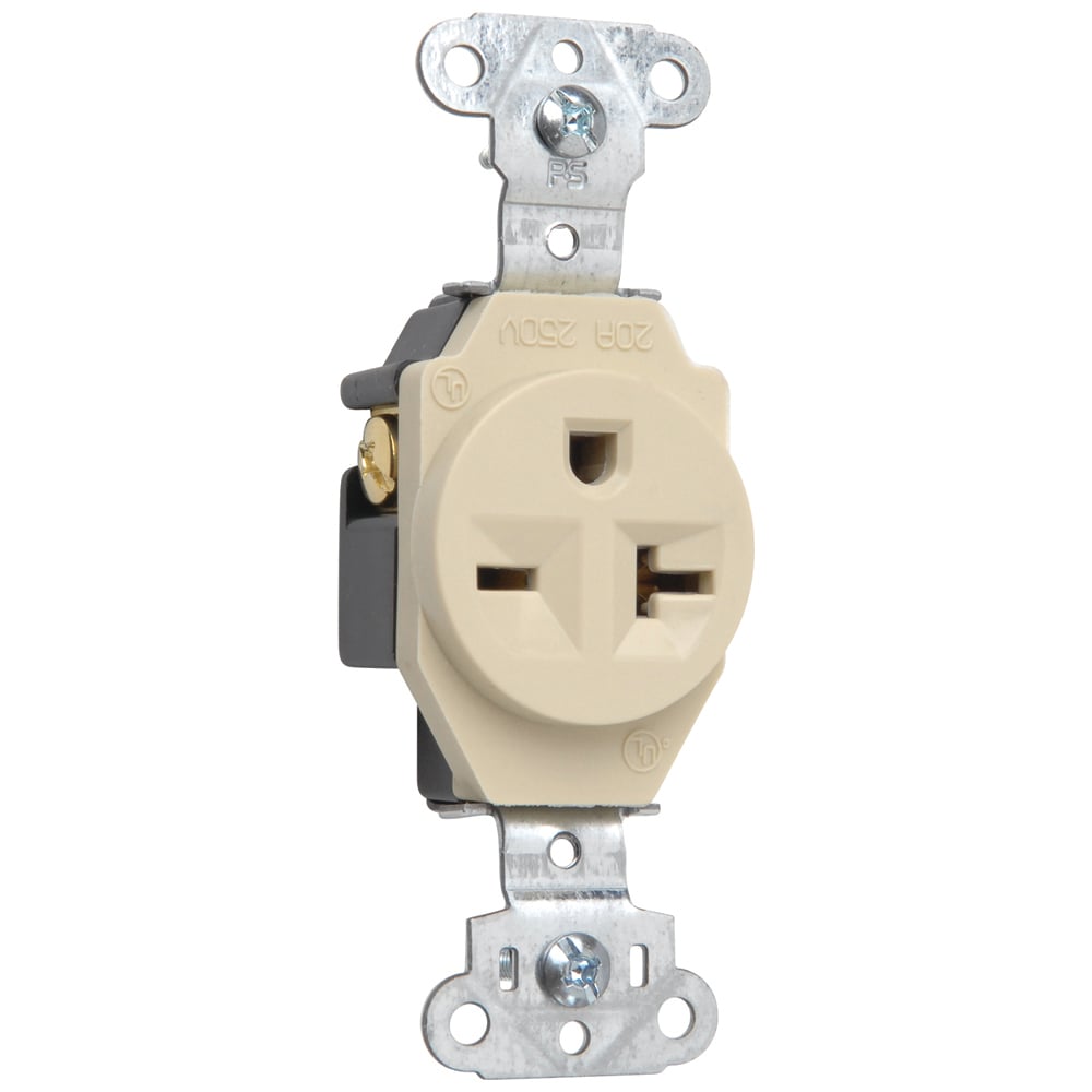 Heavy-Duty Spec Grade Single Receptacle, Side Wire 20amp 250volt, Ivory