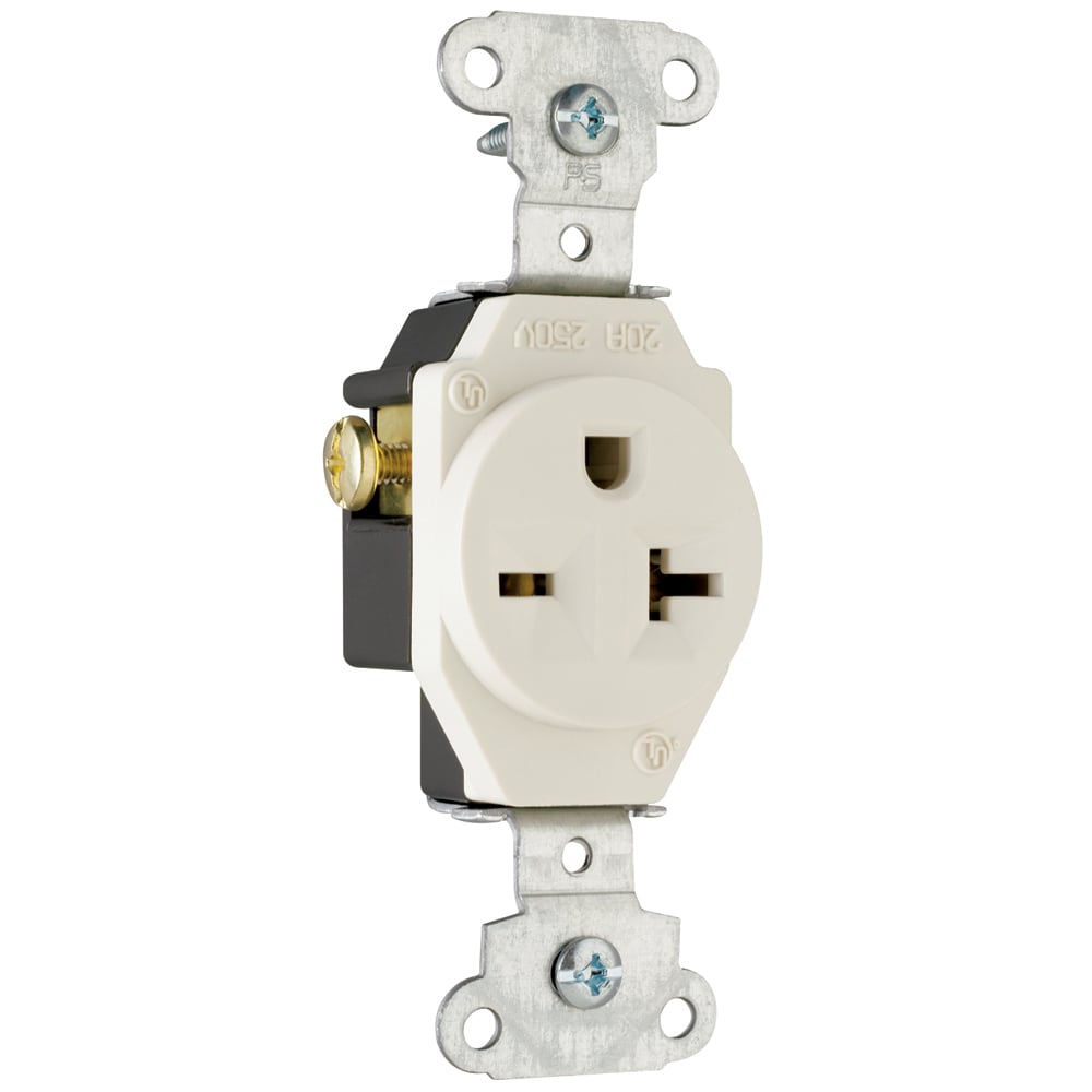 Heavy-Duty Spec Grade Single Receptacle, Side Wire 20amp 250volt, Light Almond