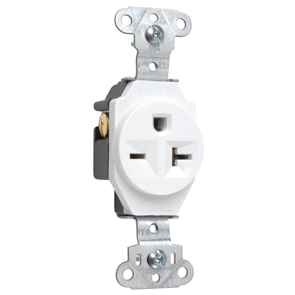 Heavy-Duty Spec Grade Single Receptacle, Side Wire 20amp 250volt, White