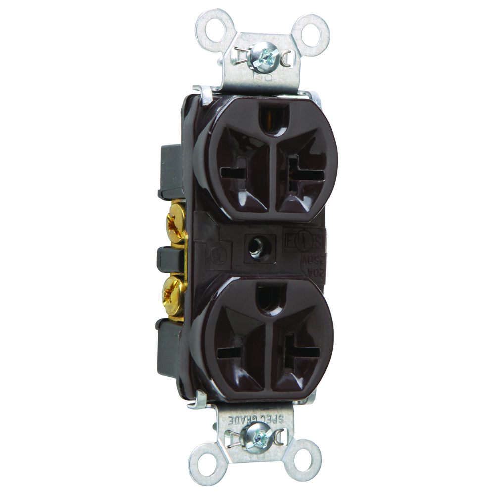 Heavy-Duty Spec Grade Duplex Receptacle Back and, Side Wire 20amp 250volt Brown